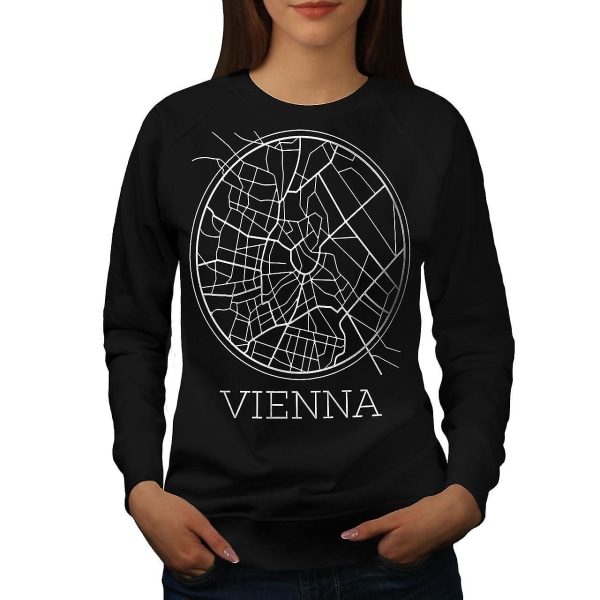 Viena City Map Mode Damer Blacksweatshirt | Wellcoda XL