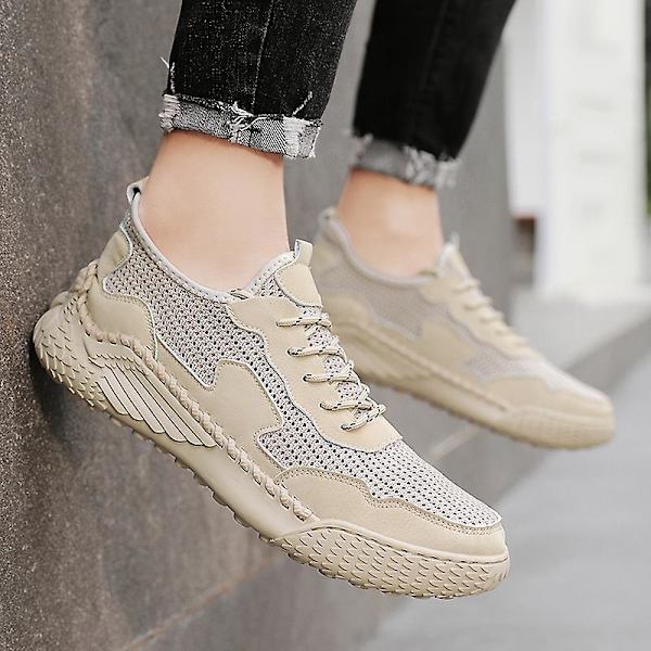 Promenadskor för män Andas Flying Woven Mesh joggingskor Halkfria sneakers 3C9903 Beige 38