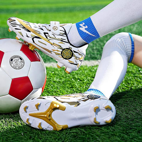 Barn Ungdom Gräs Fotbollsskor Skor Fotboll inomhus Fritidssport casual X1577A WhiteGold 34