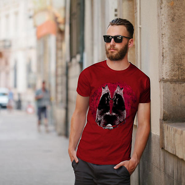 Howling Wolf Moon Herr Röd-skjorta | Wellcoda M