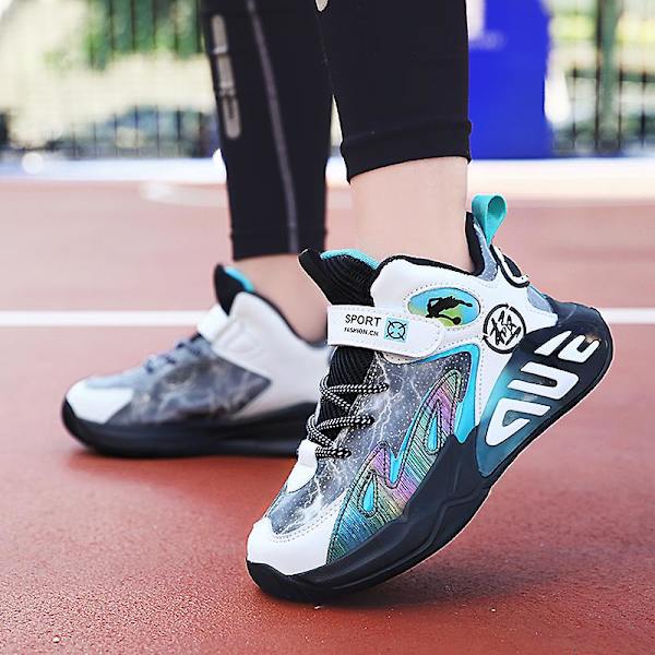 Barn Sneakers Pojkar Basketskor Halkfria Barn Sportskor 3B726 BlackWhite 34