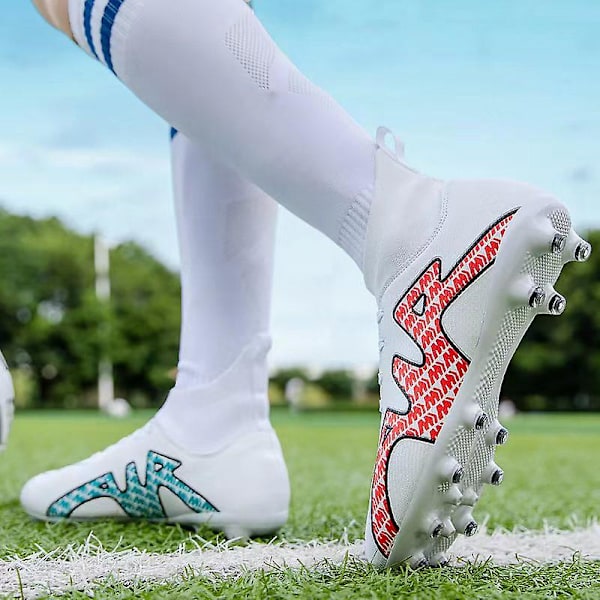 Fotbollsskor för män Halkfria fotbollsskor för herr Fotbollsskor Gräs Fotbollssneakers Yjck15-1 WhiteRed 35