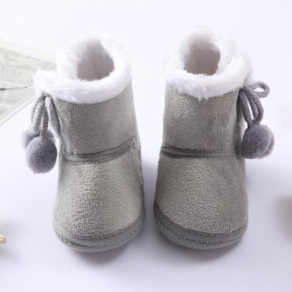 Vintervarma nyfödda toddler 1 år baby Flickor Pojkar Skor Mjuk sula Pälssnöskor 0-18M Gray 7-12 Months