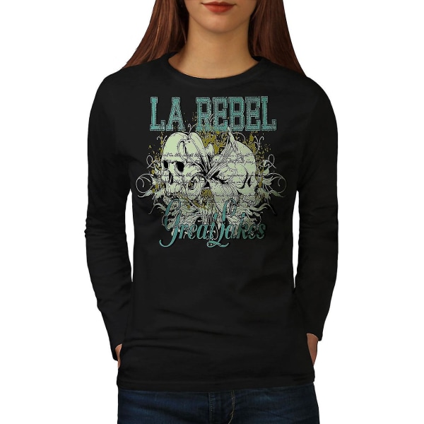 Rebel Stor gratis svart långärmad t-shirt för kvinnor | Wellcoda L