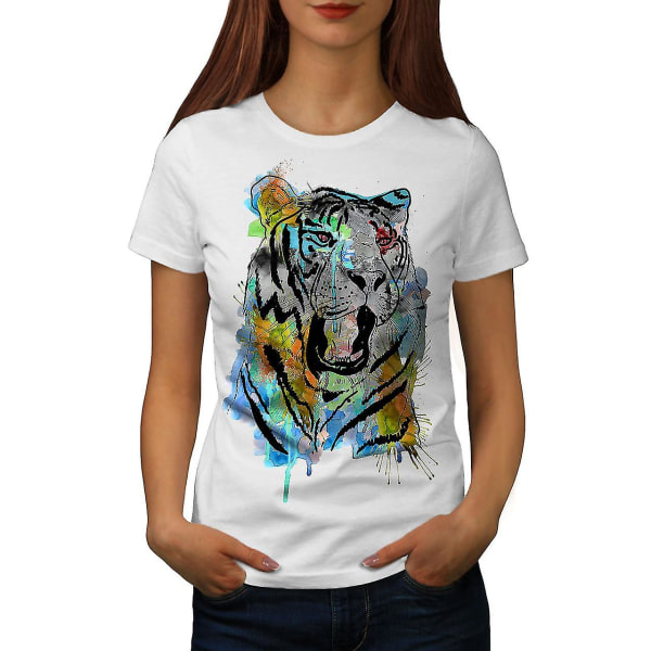 Tiger Art Paint Animal Women Whitet-shirt L