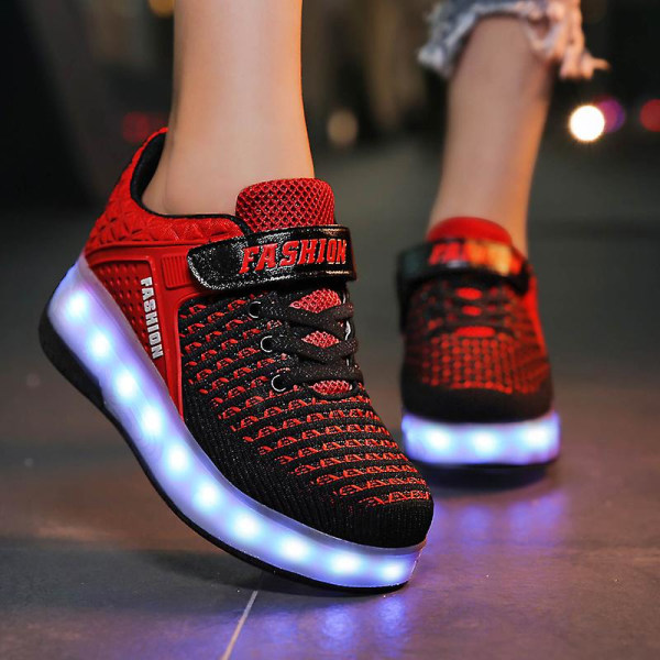 Barnsneakers Dubbelhjulsskor Led Light Skor 8099 BlackRed 29