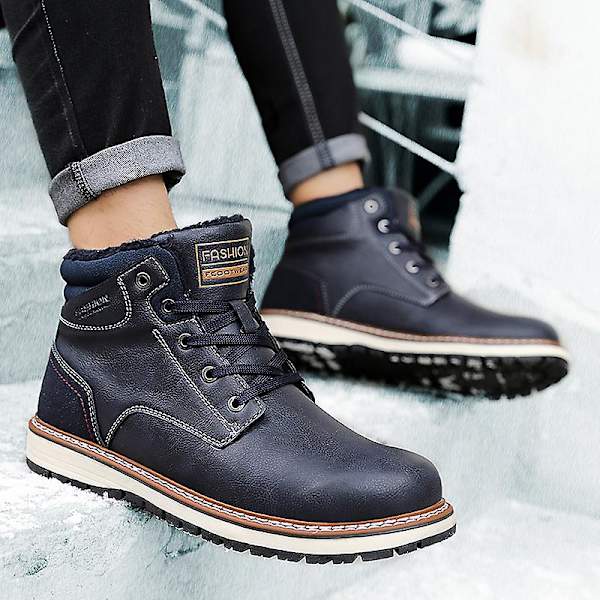 Snöskor för män Läder Plus Velvet Varma Utomhus bomullsskor F9704 Black 41