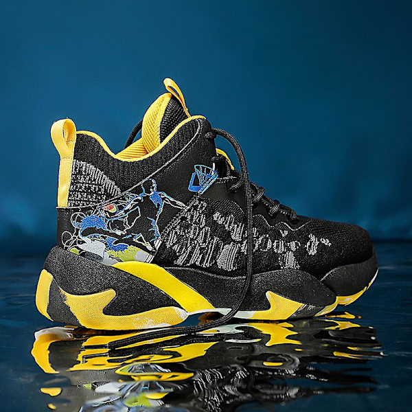 Basketskor för män Mode Halkfria sneakers Andas sportskor W23 BlackYellow 41