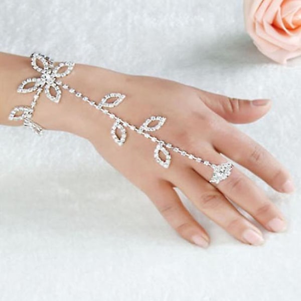 Crystal Rhinestone Leaf Hand Sele Armband Slave Kedjelänk Fot Finger Ring