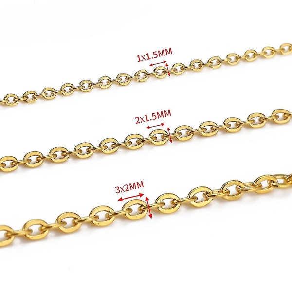 10 meter 1/1,5/2 mm guld rostfritt stål kedja halsband DIY O form kors kedjor för armband Smycketillverkningskomponenter