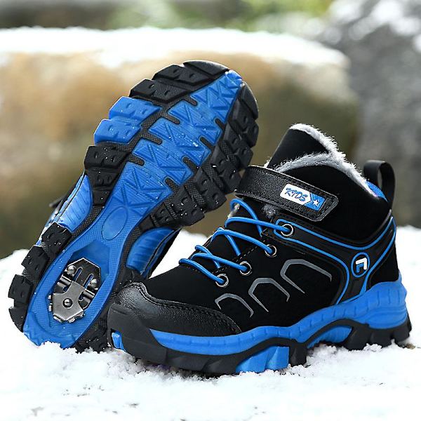 Pojkar Snow Boots Vinter Vattentät Antisladd Stövlar Vandring Outdoor Skor För Barn X888 BlackBlue 34