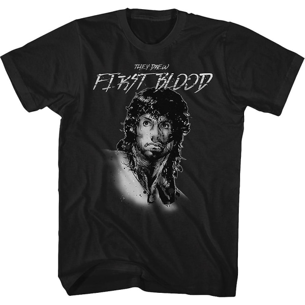 Rambo They Draw First Blood Black T-Shirt XXL
