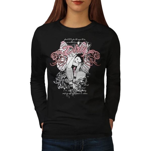 Dirty Girl Butterfly Women Blacklong Sleeve T-shirt | Wellcoda XXL