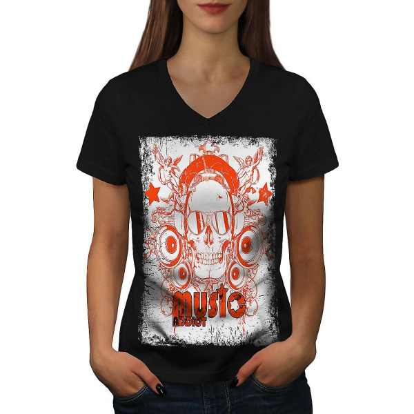 Skull Hörlurar Musik T-shirt för kvinnor XXL