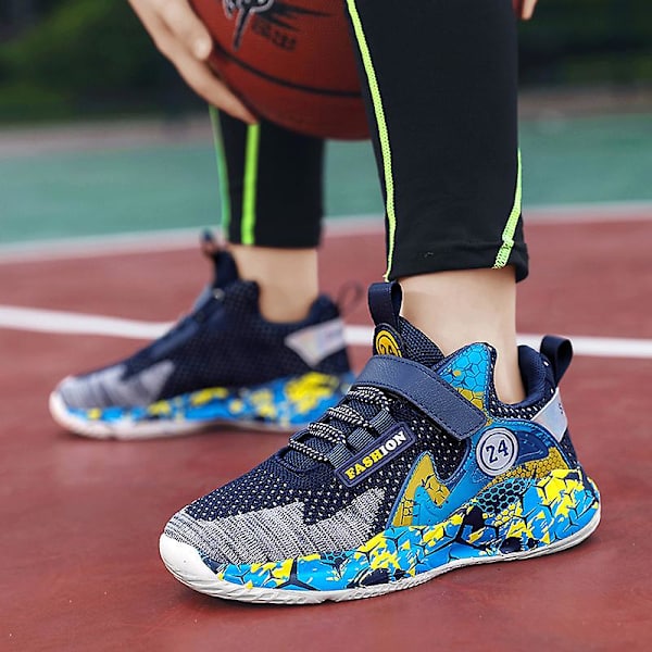 Basketskor för barn Mode Pojkar Flickor Sneakers Andas Sportskor 2202 Blue 32