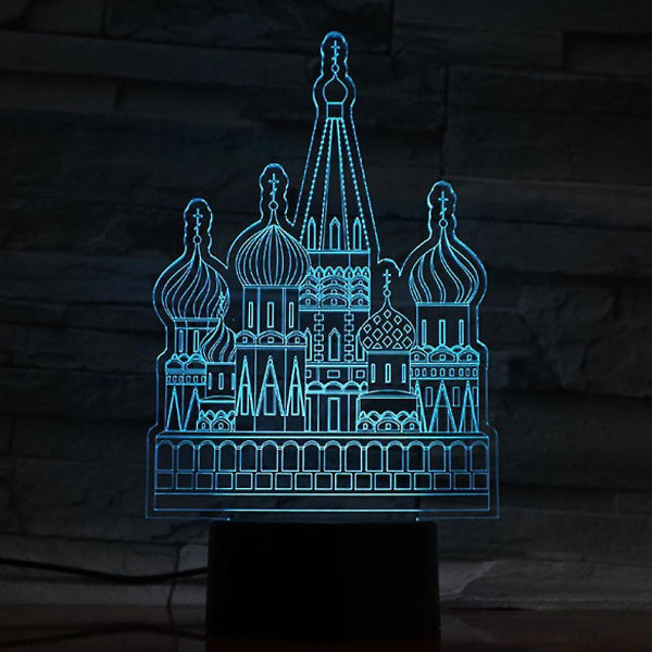 3d liten nattljus Moskva Kreml dekoration bordslampa färgglad led gradient