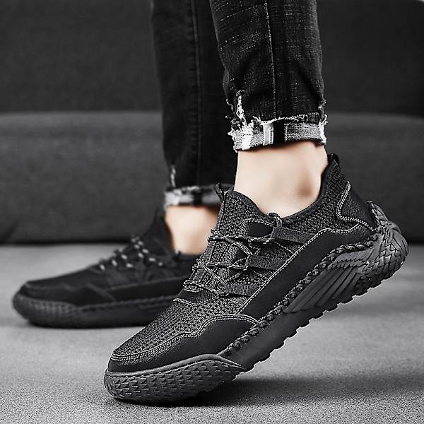 Promenadskor för män Andas Flying Woven Mesh joggingskor Halkfria sneakers 3C9902 Black 41