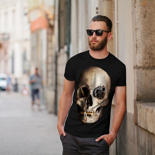 Gun Metal Death Skull Men Blackt-shirt XXL