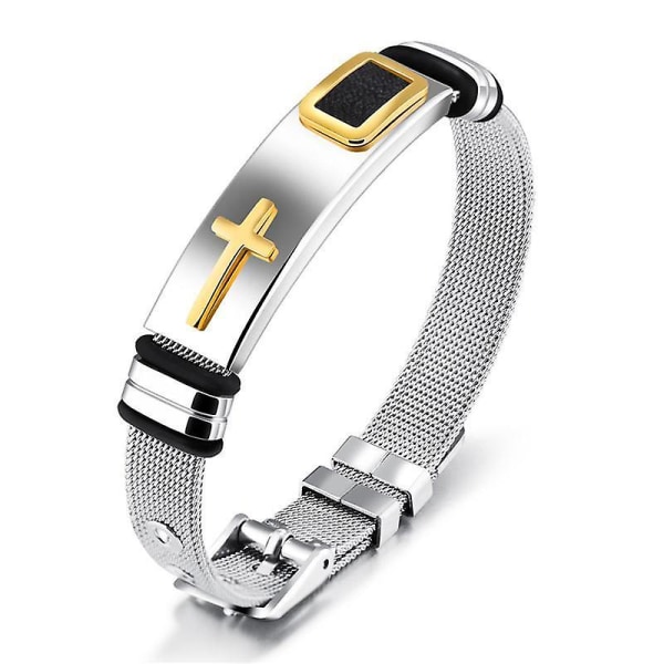 12 mm Män rostfritt stål Mesh bälte Watch Band Cross Charm Christian Armband Justerbart Spänne Clas