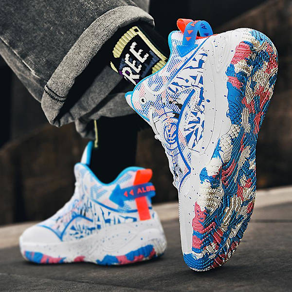 Basketskor för män Aldult Bekväma Sneakers Utomhussportskor 3B056 WhiteBlue 37