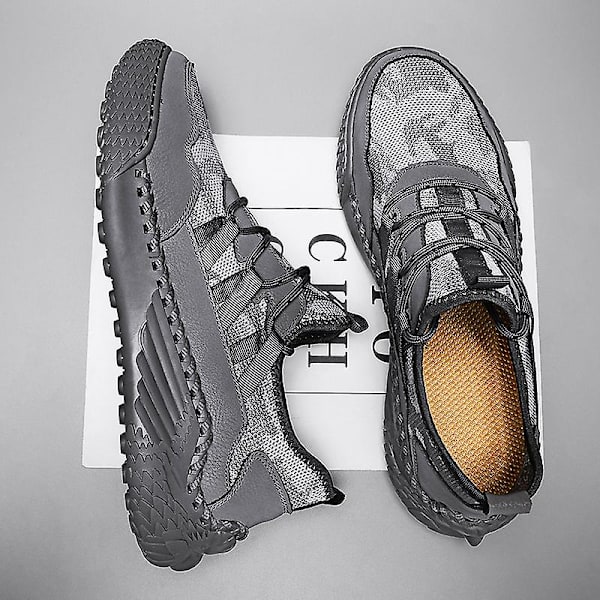 Promenadskor för män Andas Flying Woven Mesh joggingskor Halkfria sneakers 3C9902 Gray 41