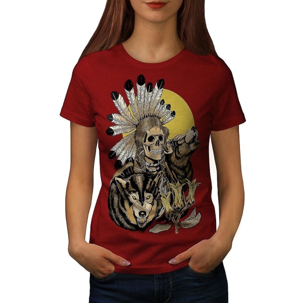 Natur Wolf Spirit Skull Kvinnor Röd-skjorta M