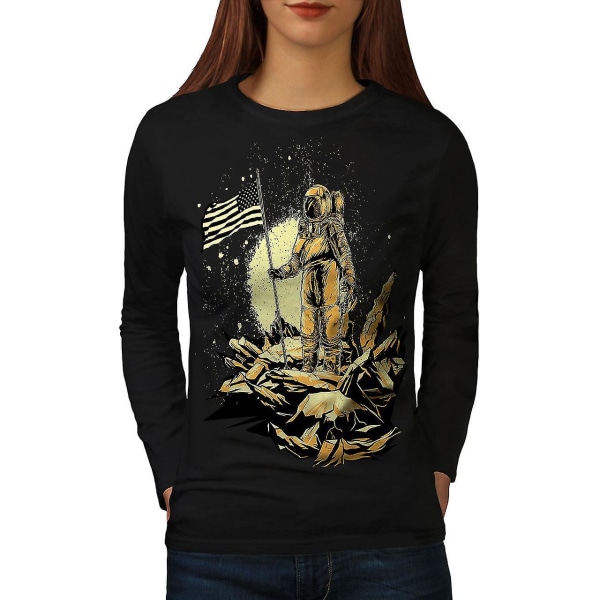 Astronaut Moon Land Women Blacklong Sleeve T-shirt XXL