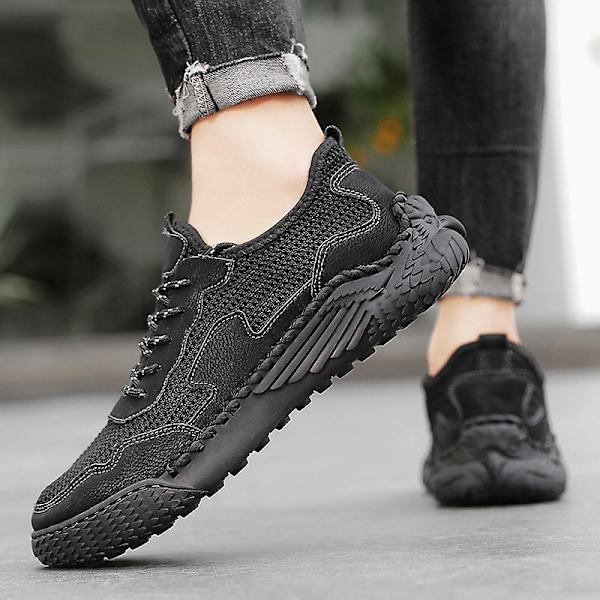 Promenadskor för män Andas Flying Woven Mesh joggingskor Halkfria sneakers 3C9903 Black 42