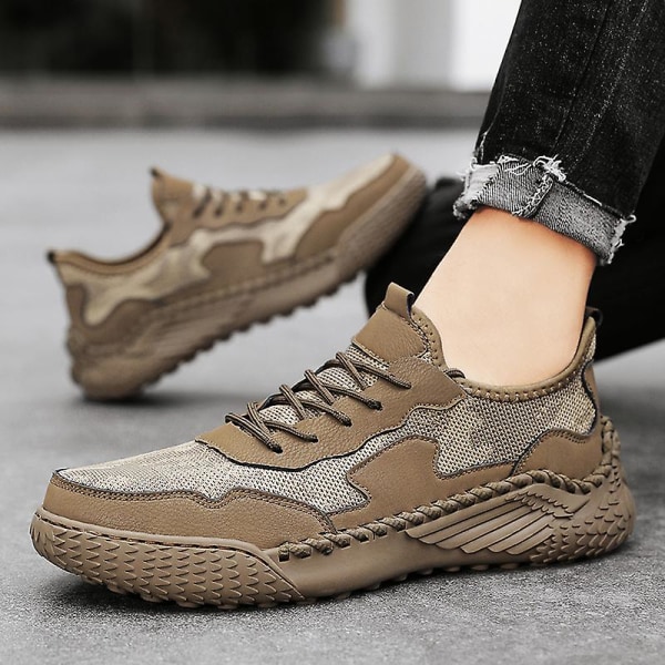 Promenadskor för män Andas Flying Woven Mesh joggingskor Halkfria sneakers 3C9903 Khaki 41