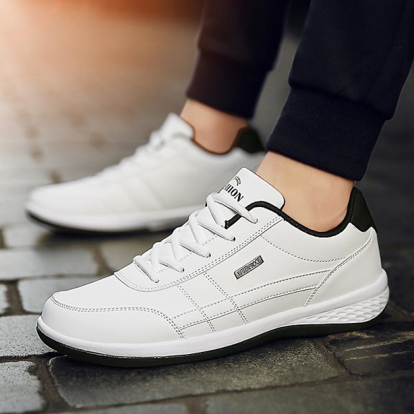 Läder Herrskor Sneakers Trend Casual Italiensk Andas Fritid Herr Sneakers Halkfria skor Herr Vulkaniserade skor White 46