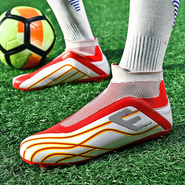 Fotbollsskor för män Fotbollsskor för vuxna med hög ankel Grästräning Sport Skor Sneakers 2Lkhu02 Red 36