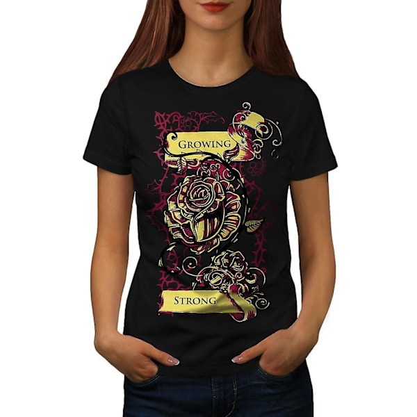 Växande stark slogan Svart t-shirt för kvinnor L