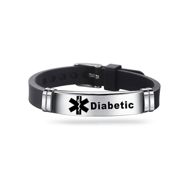 Typ 2 Diabetes Medical Alert ID Armband Herr Dam Justerbart Silikon Svart Armband Armband ICE