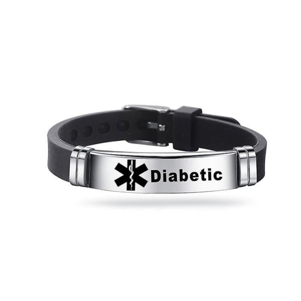 Typ 2 Diabetes Medicinsk Alert ID Armband Män Kvinnor Justerbart Silikon Svart Armband ICE