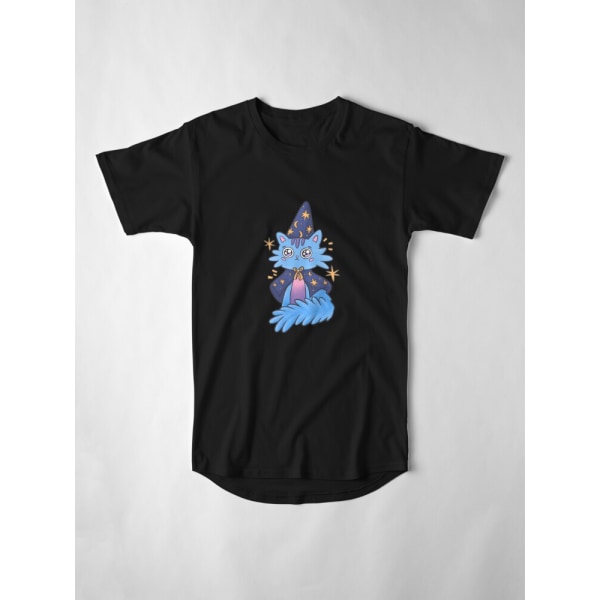 Magisk blå kattunge med cap och cape Lång T-shirt Black M_Front