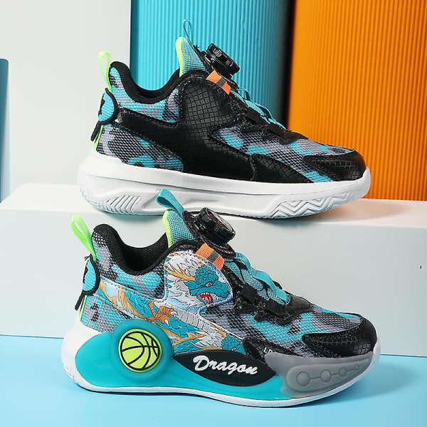 Basketskor för pojkar Mode Halkfria sneakers Sportskor som andas 3B2301 Green 34