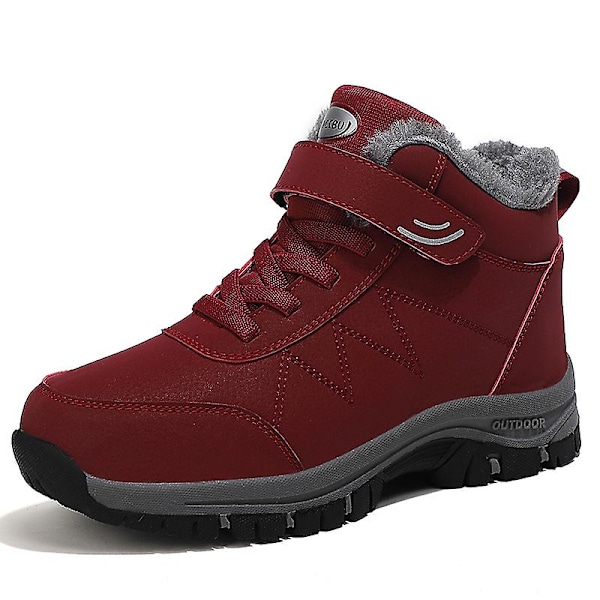 Vinter Kvinnor Män Stövlar Plysch Läder Vattentäta Sneakers Klättring Jaktskor Unisex snörning utomhus Varm vandringskänga Man Red 36