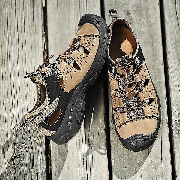 Nya sandaler översta lager läder handgjorda casual 6877 Khaki 42