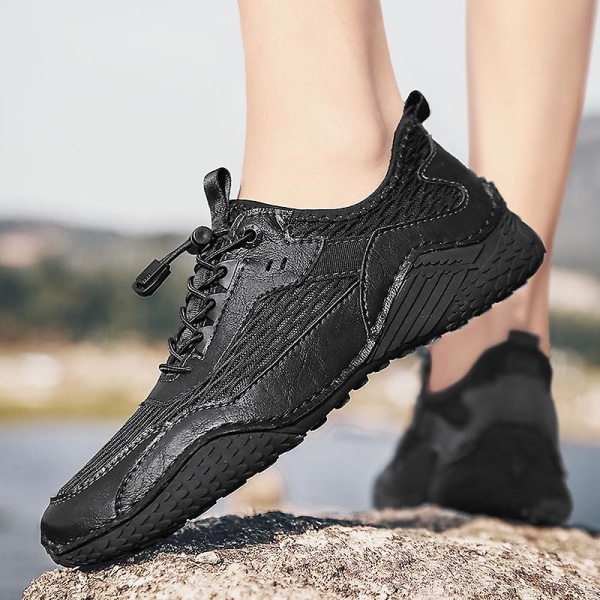 Promenadskor för män Andas Flying Woven Mesh joggingskor Halkfria sneakers 3C55071 Black 40