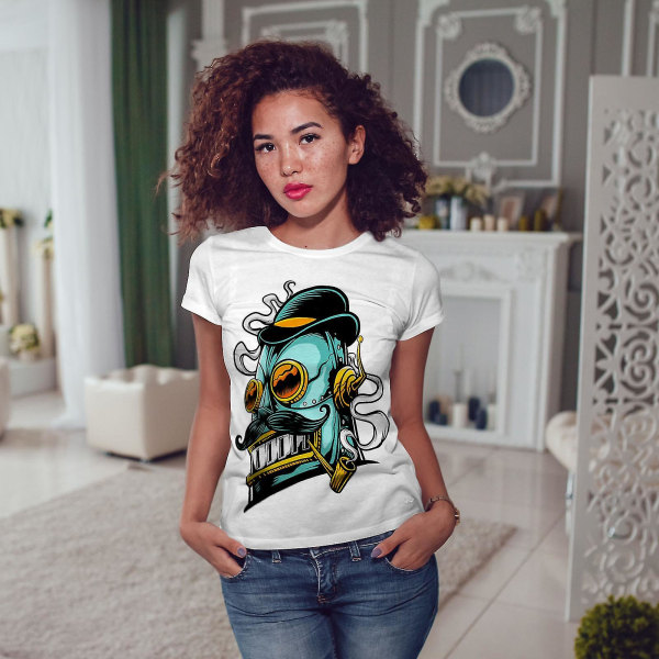 Robot Rökning Geek Whitet-shirt för kvinnor M