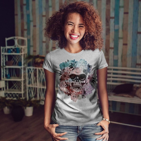 Skull Skeleton Flower T-shirt för kvinnor XL