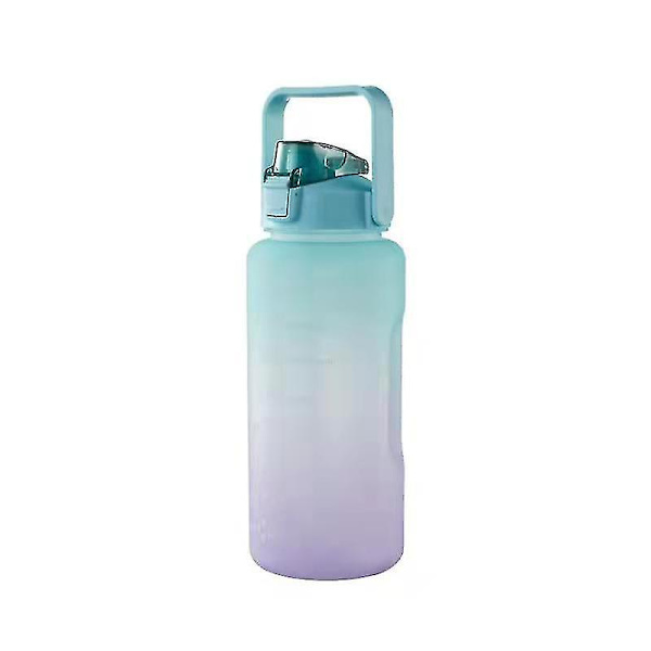 2l/1,4l Pastell motiverande vattenflaska med tidsmarkör och halm-bpa fri låsning Green