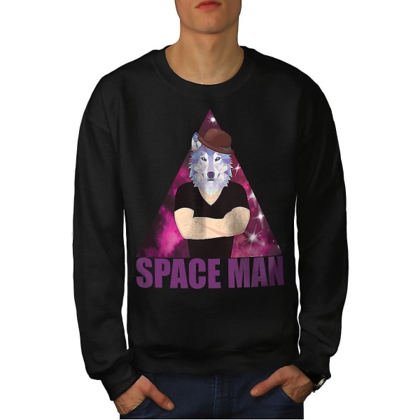 Space Man Wolf Head Män Blacksweatshirt L