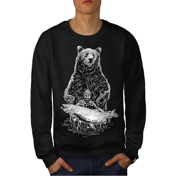 Fishing Bear Angler Men Blacksweatshirt L