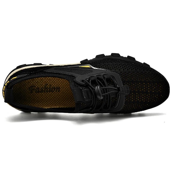 Promenadskor för män Andas Flying Woven Mesh joggingskor Halkfria sneakers 3C2209 Black 43