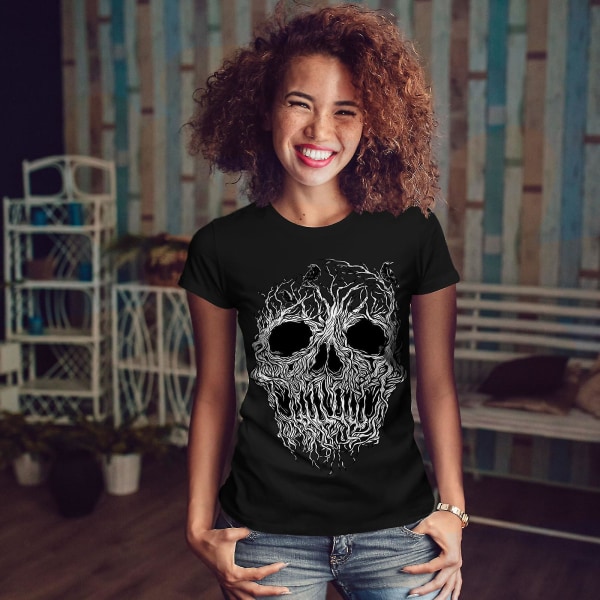 Tree Skull Horror Women Blackt-shirt XL