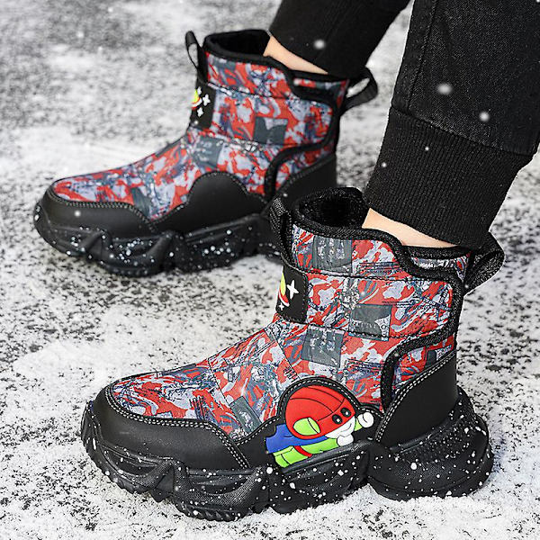 Vintersnöskor för barn Varma ankelstövlar Halkskydd Pojkar Flickor Vinterskor Yj668 BlackRed 30