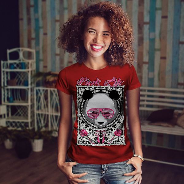 Rosa Life Panda Animal Women Redt-shirt S