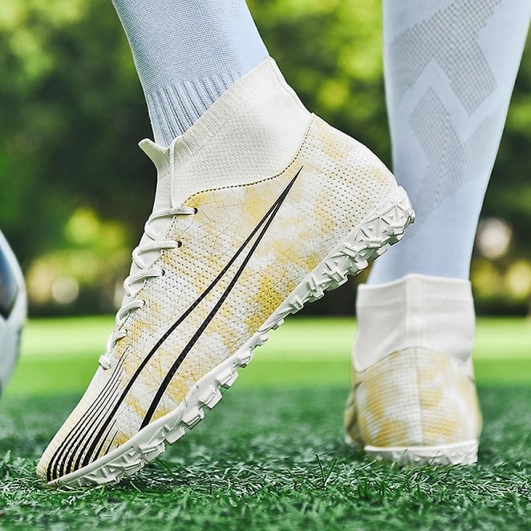 Fotbollsskor för män Halkfria fotbollsskor Klossar Gräs Fotbollssneakers 2L20167-1 Gold 38