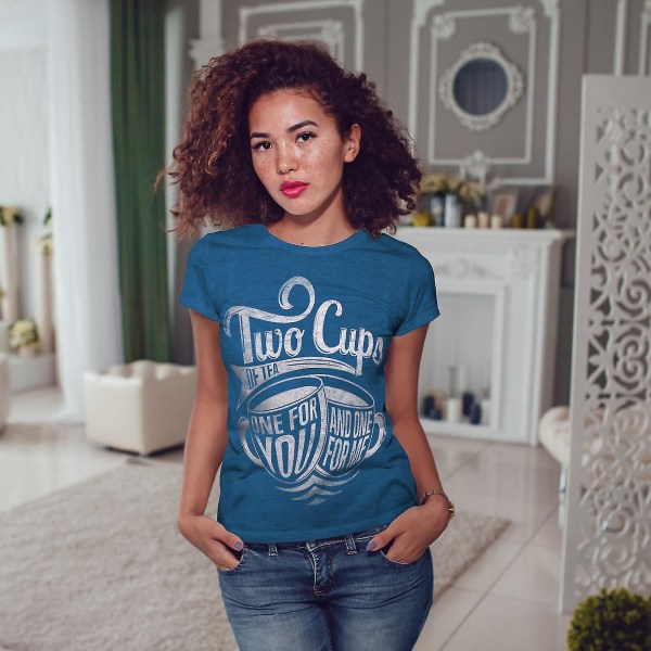 Två koppar te Slogan Kunglig Bluet-shirt för kvinnor 3XL